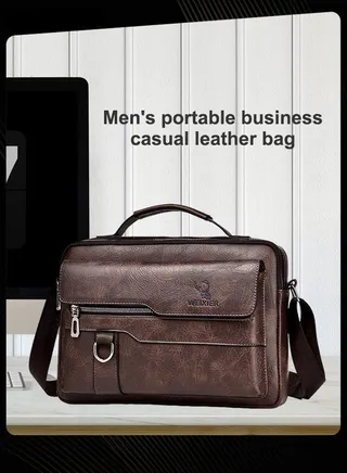 Men's Retro Horizontal Shoulder Bag Portable Business Leather Waterproof and Wear Resistant Crossbody Bag with Adjustable Straps for Work Office Dark Brown 