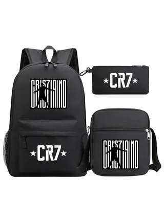 3PCS Backpack Set,CR7 Soccer Backpack,Large Capacity Casual Backpack with Lunch Bag and Pencil case for Boys Girls Fans 