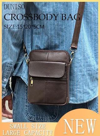 Mens Leather Crossbody Bag Shoulder Bag with Adjustable Strap and Top Handle Multi-layer Functional New Trends Fashion Handbag 
