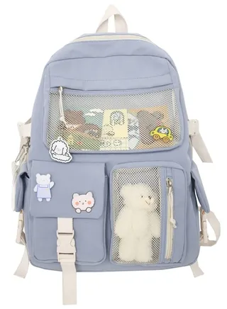 Student Kawaii Backpacks For Teen Girls, Backpack with Pin and Accessories, ( 1Bear pendant 3 badges 2 drawing paper ) 
