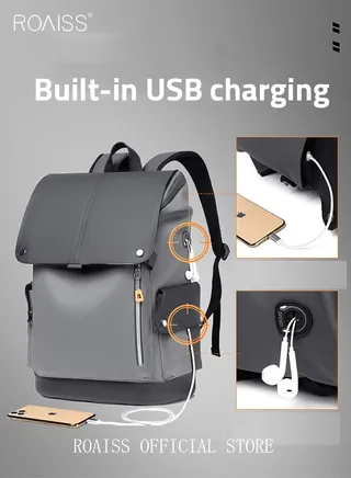 Functional PU Leather Backpack Large Capacity Short Distance Travel Solid Color Design Workwear Style Student Backpack Computer Bag 