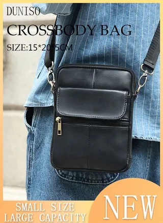 Mens Leather Crossbody Bag Shoulder Bag with Adjustable Strap and Top Handle Multi-layer Functional New Trends Fashion Handbag Black 
