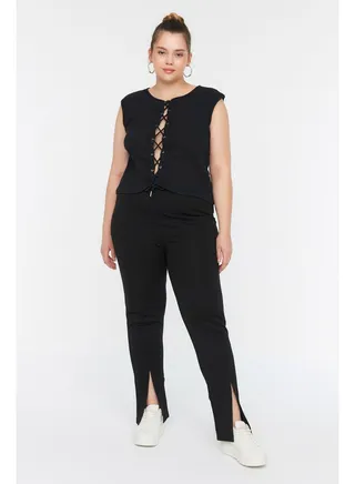 Plus Size Pants - Black - High Waist 