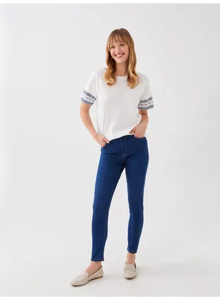 High Waisted Slim Fit Regular Women's Denim Trousers 