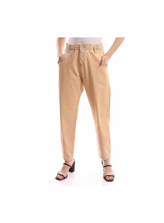 Casual Plain Basic High-Rise Pants Beige 