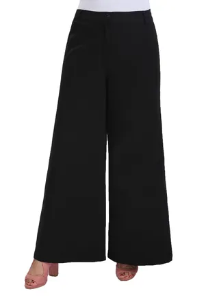 High Waist Wide Leg Pants With Front Zipper - Black 