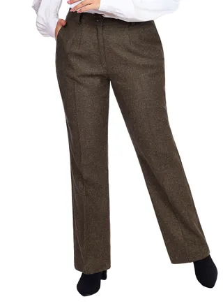 Classic Womens Straight Leg Tweed Trousers - Dark Brown 