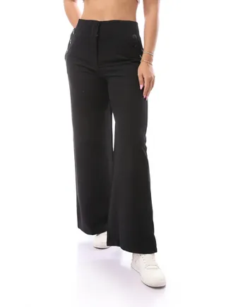 TR High Waist Classic Pants With Buttons -Black 