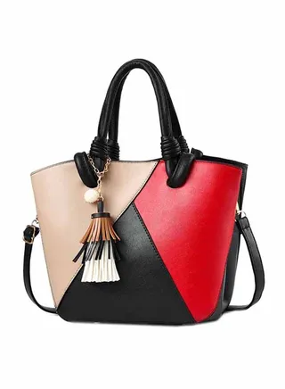 Stylish Light Weight Satchel Black/Red/Beige 