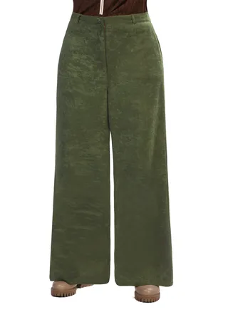 Wide Leg Womens Faux Suede Pants - Olive 