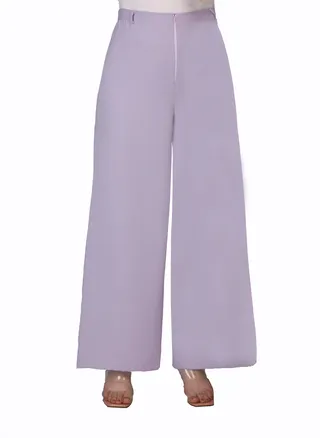 High Waist Wide Leg Pants With Elastic Back Band - Lilac 