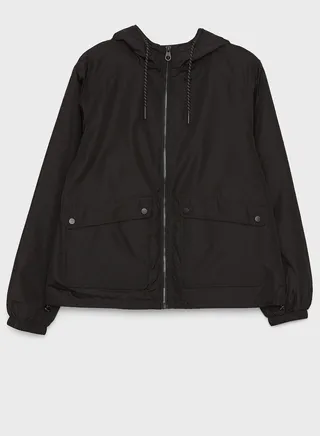 Pocket Drawstring Detail Hooded Raincoat 