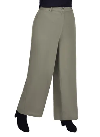 High Waist Wide Leg Pants With Elastic Back - Khaki 