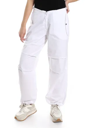 Wide Trousers With Elastic At The Waist-White 
