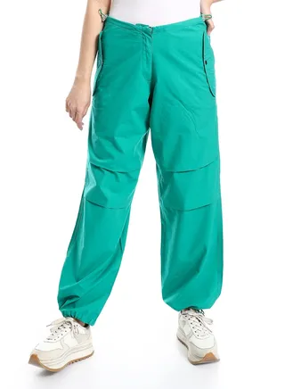 Wide Trousers With Elastic At The Waist-Green 
