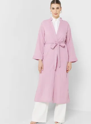 Textured Detail Belted Jacket 