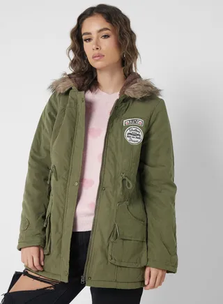 Quilted Jacket With Fur Hood 