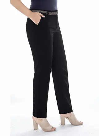 Straight Leg Tergal Lycra Pants - Black 