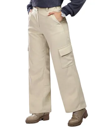 Wide Leg Cargo Pants - Beige 