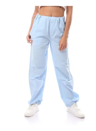 Wide Trousers With Elastic At The Waist-Blue 