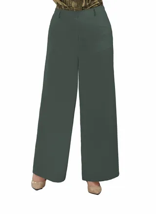 High Waist Wide Leg Pants With Elastic Back - Green 