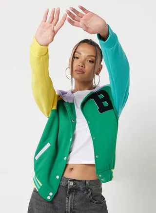 Letter Patched Jacket With Hoodie