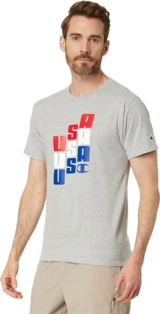 Champion Americana Classic Graphic Tee I (Oxford Gray) Men's Clothing
