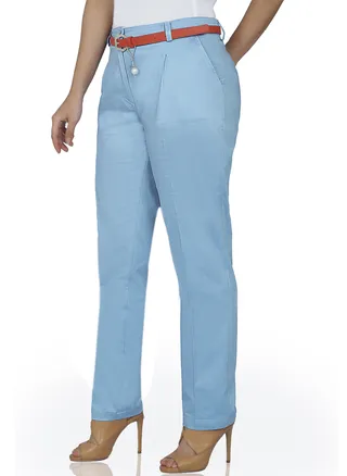 Straight Leg Pants With Pockets - Light Blue 