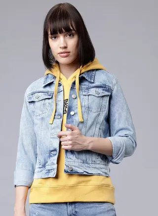 Solid Cropped Denim Jacket 