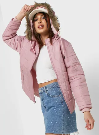 Urban Minx Urban Minx Classic Padded Jacket With Hood 