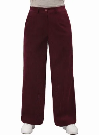Casual Checked Velvet Wide Leg Pants Dark Red 