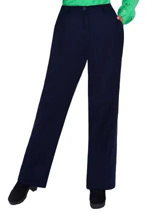 Classic Womens Straight Leg Tweed Trousers - Navy 