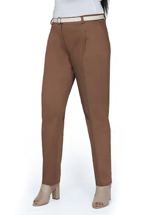 Straight Leg Pants With Pockets - Brown 