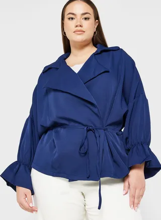 Cuff Sleeve Open Front Jacket 