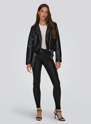 Belted Zip Through Pu Jacket