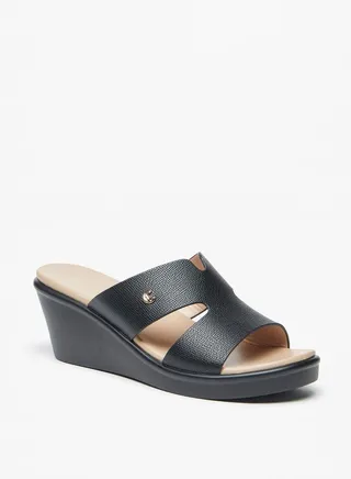 Women's Textured Slip-On Sandals with Wedge Heels