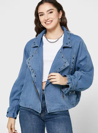 Denim Jacket With Stylized Cuff 
