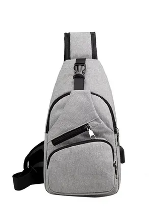 Casual Men Outdoor Crossbody Shoulder Chest Pouch Sling Bag with USB Charge Port,Grey 