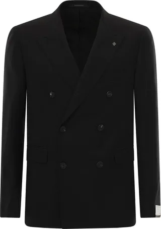Black Double Breasted Jacket In Wool And Silk Man Tagliatore