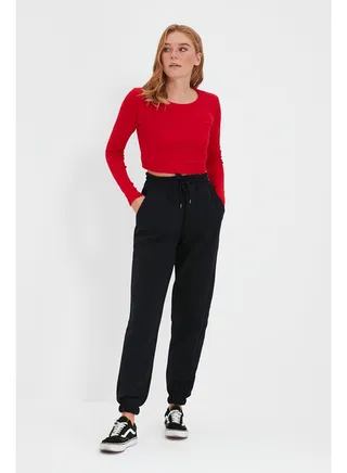 Navy Blue Thick Fleece Inside Basic Knitted Sweatpants TWOAW22EA0468. 