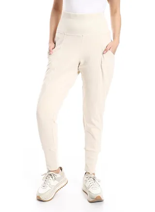 Beige elastic waist trousers 