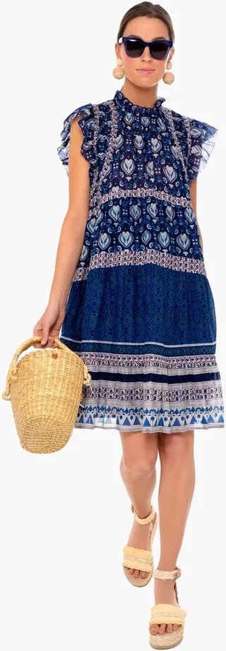 Navy Brigitte Border Mini Dress