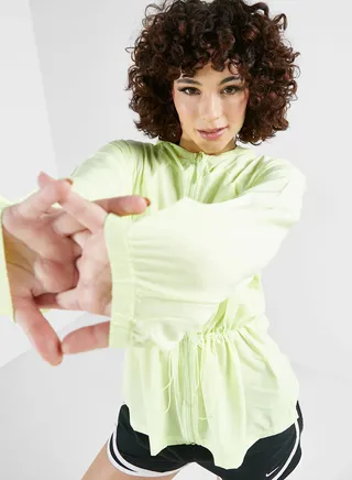 Zip Front Athletic Jacket With Waist Scrunching