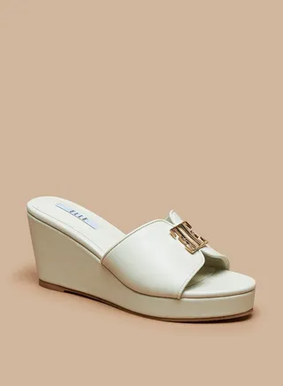 Women's Logo Accent Slip-On Sandals with Wedge Heels