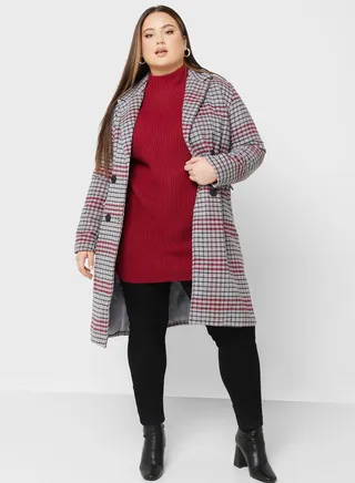 Longline Check Printed Coat 