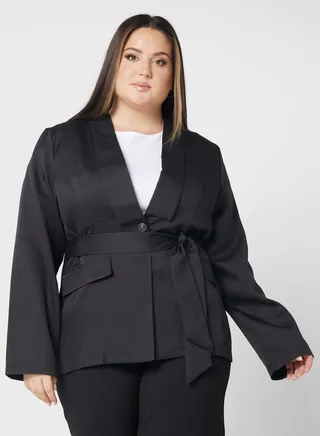 Open Front Belted Longline Blazer 