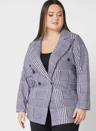 Checked Button Detail Blazer 