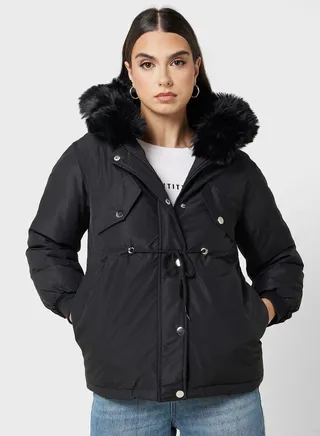 Padded Jacket With Fur Hood 