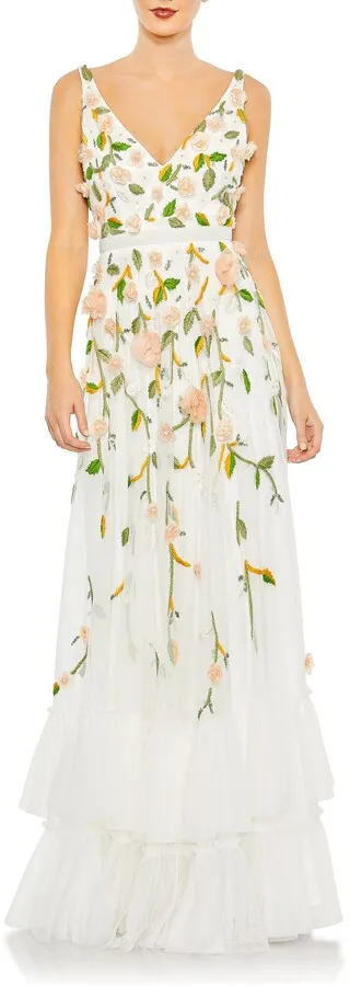 Floral Embellished & Embroidered Gown