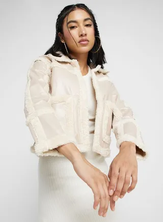 Cropped Jacket With Borg Trims 